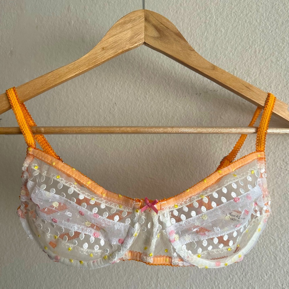 SOLD - For Love And Lemons Polka Dot Lace Bra - Orange & White